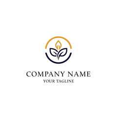 Elegant circular logo featuring stylized golden and navy blue leaves, symbolizing growth and nature, with placeholder text for company name and tagline.