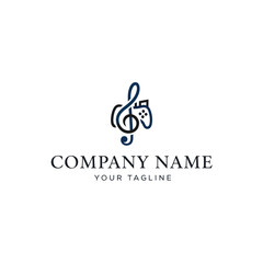 A stylized logo combining a musical treble clef with a game controller, representing a company's brand.
