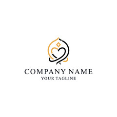Elegant logo design featuring an abstract heart symbol within a decorative frame, with text.