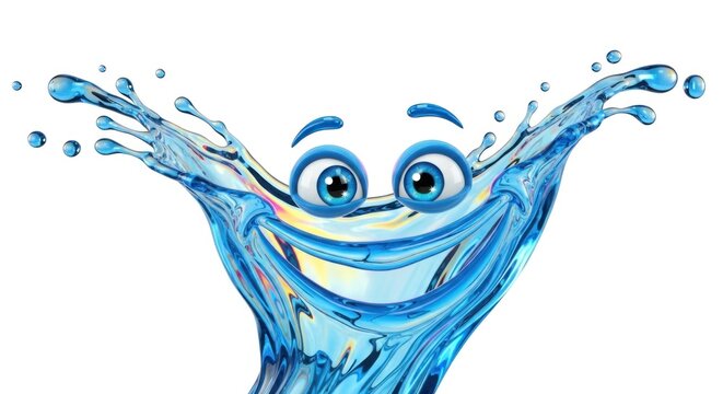 Animated water splash character with a happy face