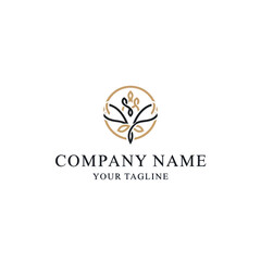 Elegant logo design featuring stylized leaves and a central abstract figure within a circle.
