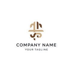 Abstract logo design featuring intertwined lines in shades of brown, forming a symmetrical and geometric shape on a white background.