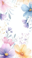 Watercolor floral background with pink, blue, and yellow flowers