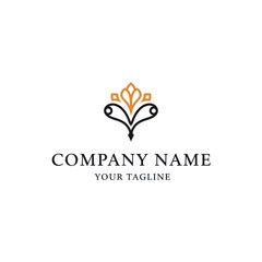 Elegant abstract floral emblem with decorative swirls and placeholder text for company name and tagline.