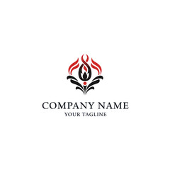 Elegant abstract logo design featuring stylized red and black flame-like elements with a central figure, suitable for branding.