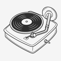 A successful DJ's business is represented by a red vinyl record with a digital target symbol at its center, illustrating the fusion of old audio technology with modern computer equipment