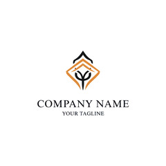 Abstract logo design featuring a stylized diamond shape with intertwined elements in black and gold, suitable for a company branding.
