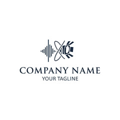 Abstract logo design featuring sound waves, orbiting lines, and a film clapperboard, suitable for a media or production company.