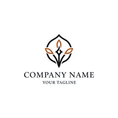 A minimalist and elegant logo featuring a stylized plant with three leaves and a star, with placeholder text for a company name.
