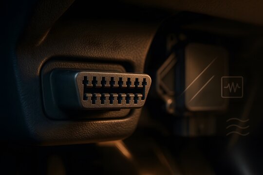 Close-Up of OBD-II Diagnostic Port Under Dashboard with ECU Module in Background