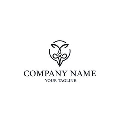 Elegant black and white logo design featuring a stylized floral emblem with text.