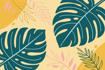 Teal Monstera Leaves With Yellow And Pink Foliage vector