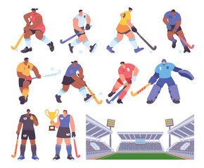 Fototapeta premium Hand Drawn Modern Cartoon of Field Hockey Element Collection