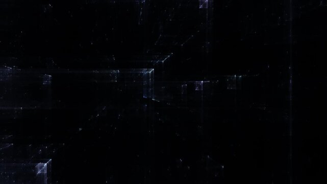 Transparente Datenbl&ouml;cke im digitalen Netzwerk &ndash; dynamische Struktur f&uuml;r Wissenschaft, IT, Forschung & digitale Kommunikation in Bewegung, Technologie, Daten, Wissenschaft, schwarz, blau