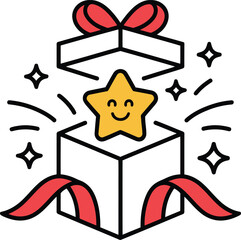 Joyful star pops out of surprise gift box with festive sparkles, perfect for celebrations