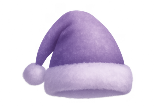 Purple santa claus hat floating on transparent background