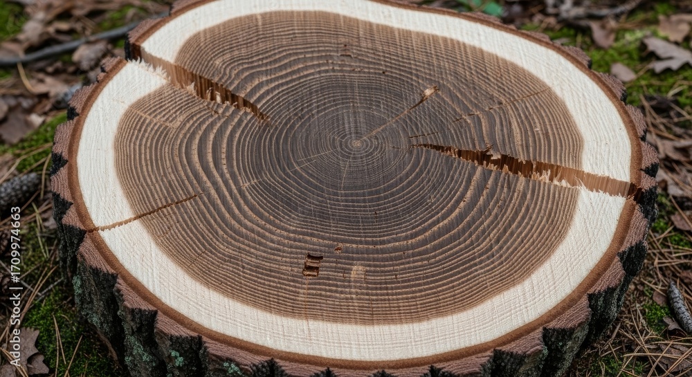 Poster tree trunk cross section detail - close-up view of a tree trunk cross section, revealing intricate g
