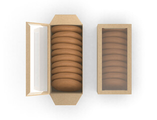 Blank paper box packaging for biscuits or cookies. Minimal and clean food container mockup ideal for branding, packaging design, product presentation, and advertising.  3D rendered illustration.