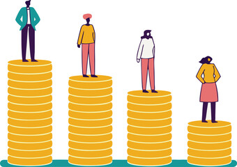 People Standing on Stacks of Coins Inequality Concept