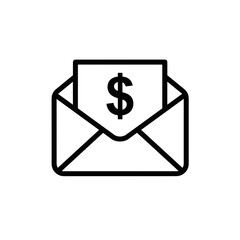 Mail envelope with dollar symbol isolated on transparent background