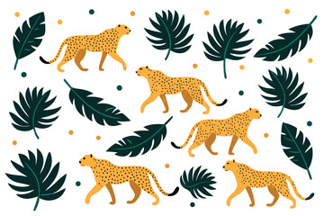 Cheetahs and Tropical Leaves Pattern leopard big cat