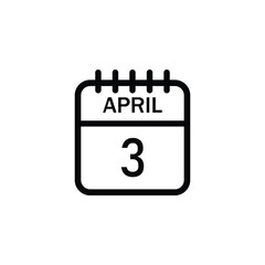 A minimalist black and white line drawing of a calendar page displaying the month of April and the date 3.
