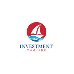 Sailboat Investment Logo Design with Waves and Red Circle