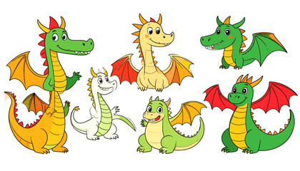 Naklejka premium Cartoon dragons family illustration