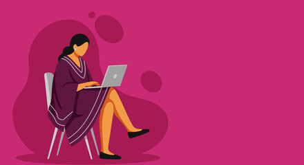 A focused woman works remotely on her laptop, illustrating modern productivity, digital education, or flexible work solutions.