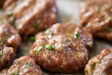 Raw Turkish organic meatballs in a row backgrounds