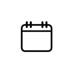 A minimalist black and white outline icon representing a calendar page with spiral binding at the top.