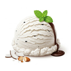 Vegan Vanilla Ice Cream Scoop with Almonds, Dairy-Free Dessert

