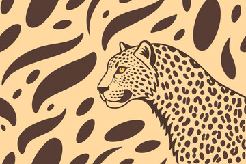 Leopard head with spots on a patterned background big cat