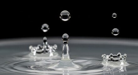 Water Drop Impact Symphony - Fluid dynamics, surface tension, reflection, droplet collision, and liquid motion captured in a stunning close-up.
