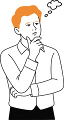 Fototapeta premium Pensive businessman contemplating crucial decision with thought bubble above his head