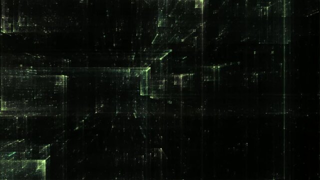 Transparente Datenbl&ouml;cke im digitalen Netzwerk &ndash; dynamische Struktur f&uuml;r Wissenschaft, IT, Forschung & digitale Kommunikation in Bewegung, Technologie, Daten, Wissenschaft, schwarz, gr&uuml;n