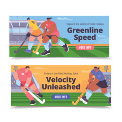 Flat Design Illustrations for a Field Hockey Tournament Horizontal Banner Collection
