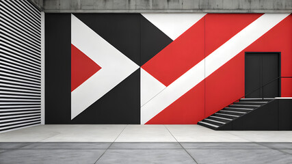 Modern Interior with Geometric Wall Art and Stairs