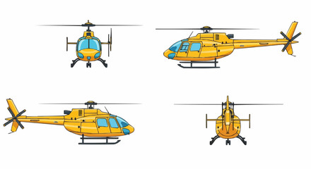 Yellow Helicopter Illustrations Set Isolated on White Background Transport Aircraft © Nofriyan
