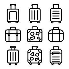Nine Unique Suitcase and Travel Bag Icons.