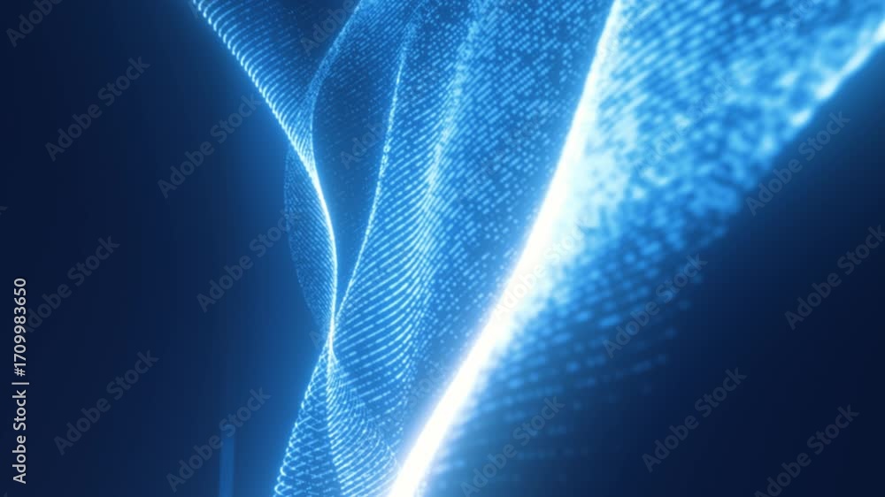 Aufkleber high-tech blue digital mesh forms flowing waves of data points