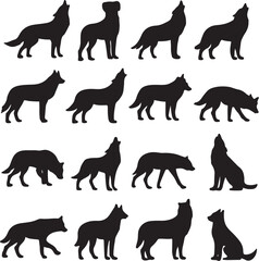 PrintCollection of silhouette wolf poses and actions