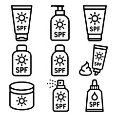 Outlined Sunscreen Products Depicting SPF Protection Against Harmful Sun Rays.
