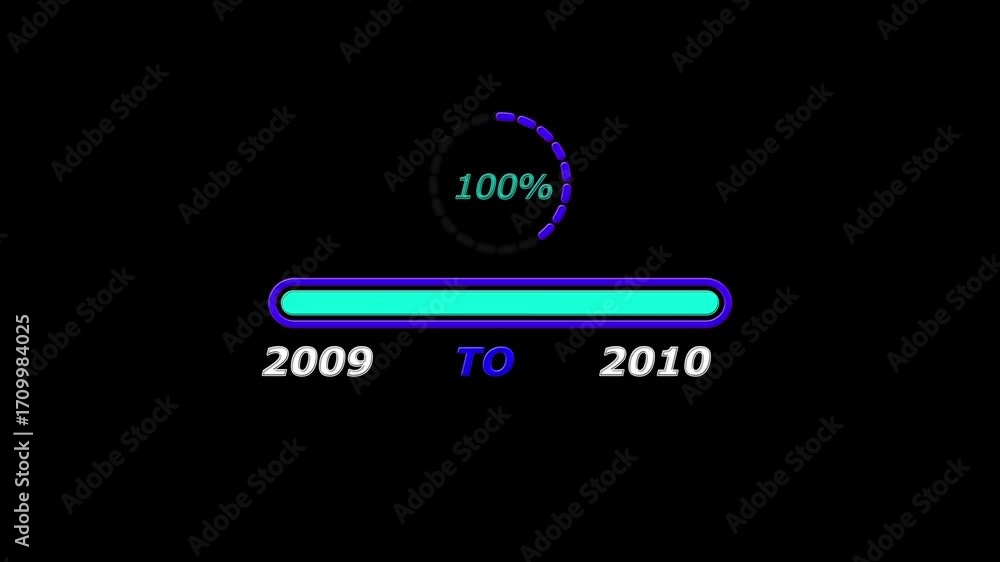 Poster new year 2010 loading bar animation. loading bar from 2009 to 2010 new year transfer, 0% to 100% cir