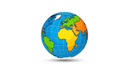 Colorful cartoon globe showing continents and oceans, a vibrant and educational illustration of the world