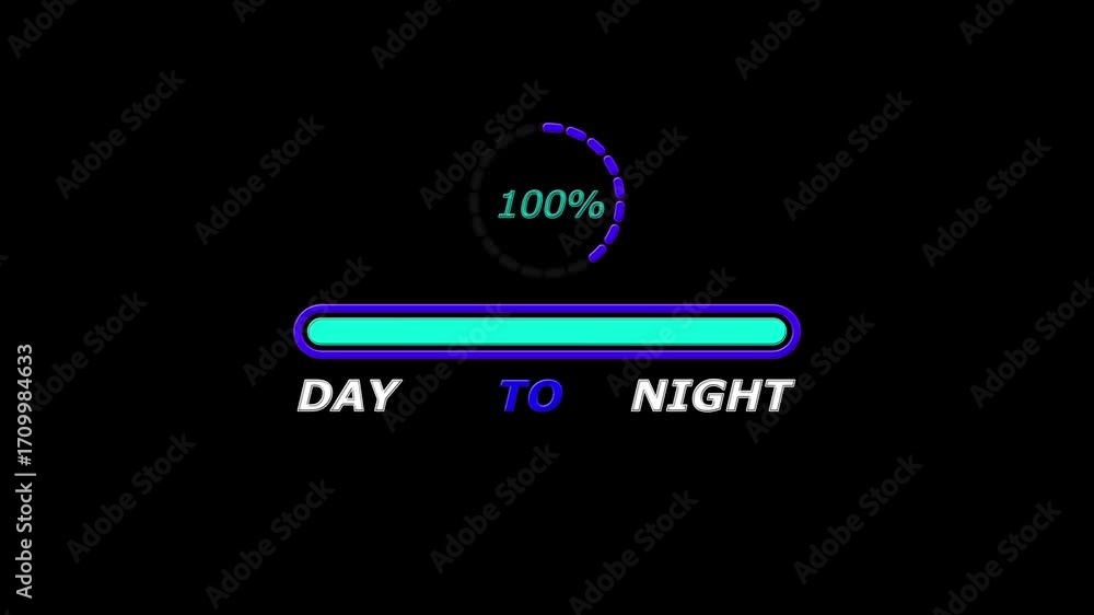 Poster loading bar animation. loading bar from day to night, 0% to 100% circle loading animation,