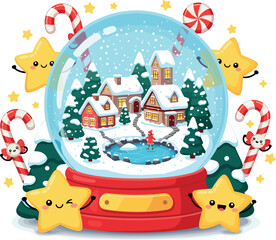Fototapeta premium Charming christmas snow globe with festive decorations and cute stars