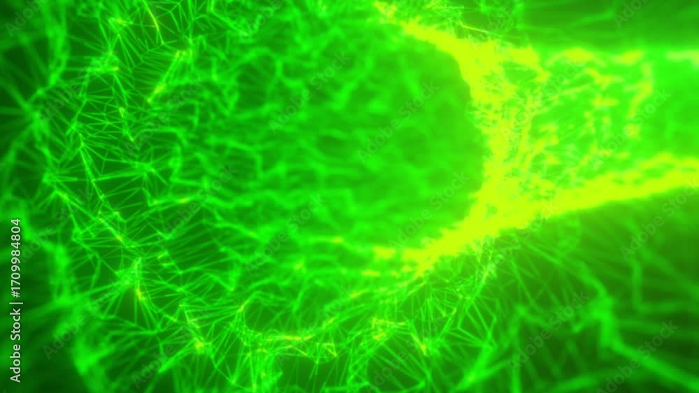 Poster dark background with green particle trails streaking