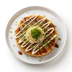 Okonomiyaki Pancake with Bonito Flakes Mayonnaise and Sauce