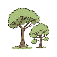 stylized tree, thick trunk, lush green foliage, minimal branches, vibrant colors, flat design, simplified shapes, whimsical illustration, vector graphics
